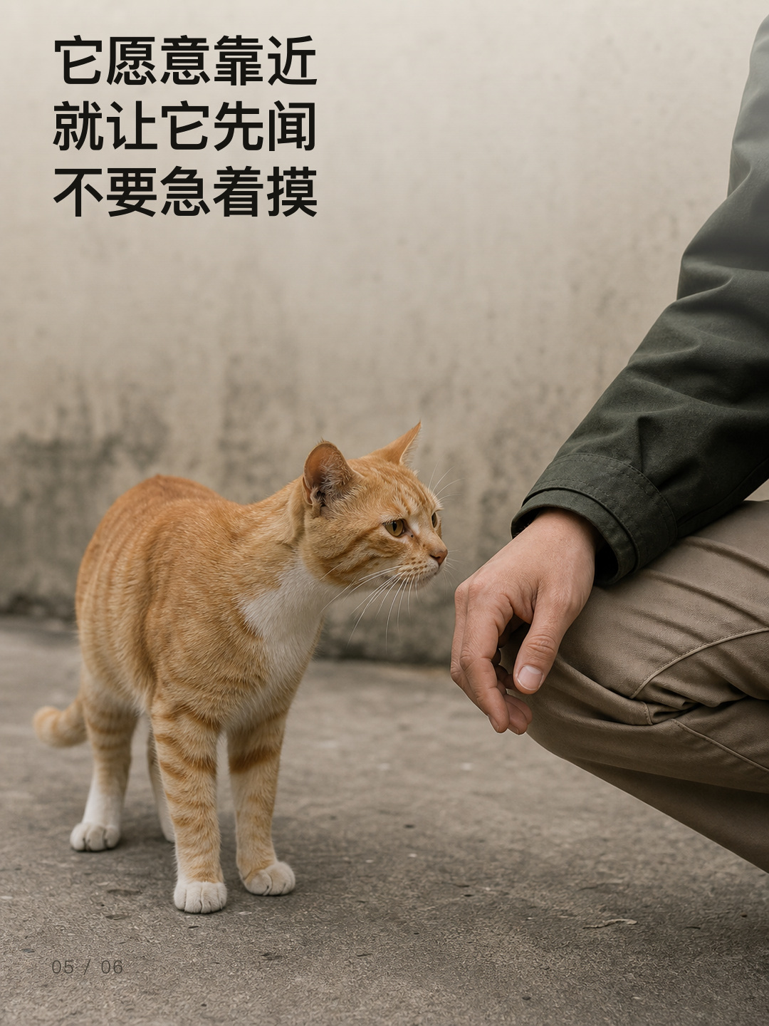 让猫主动靠近,不要急着触摸